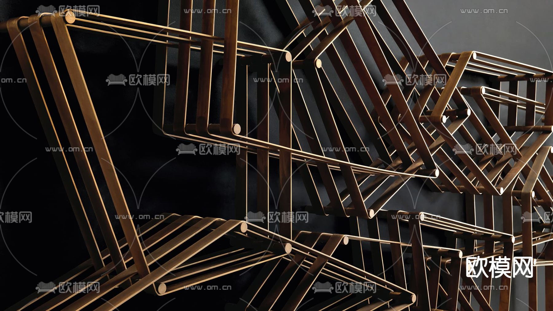 massimo castagna 轻奢书架 壁柜su模型下载（渲染图3）