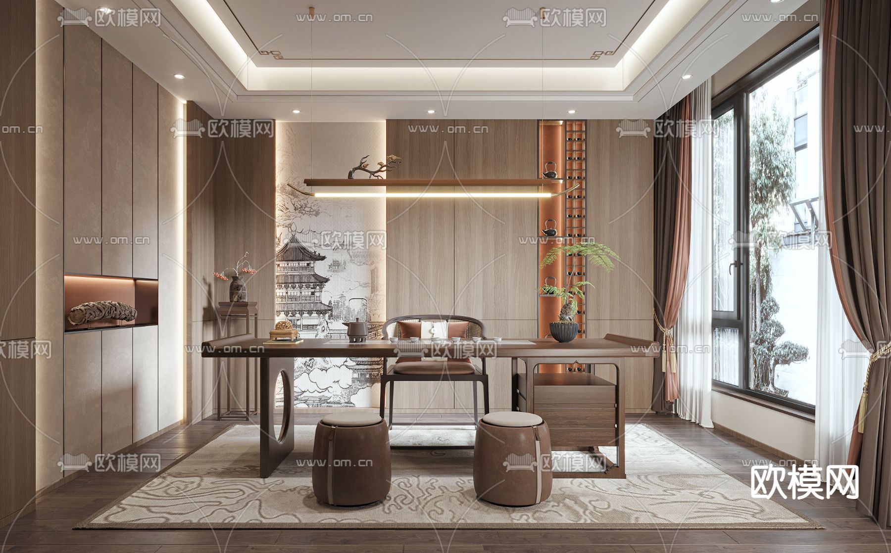 新中式茶室su模型