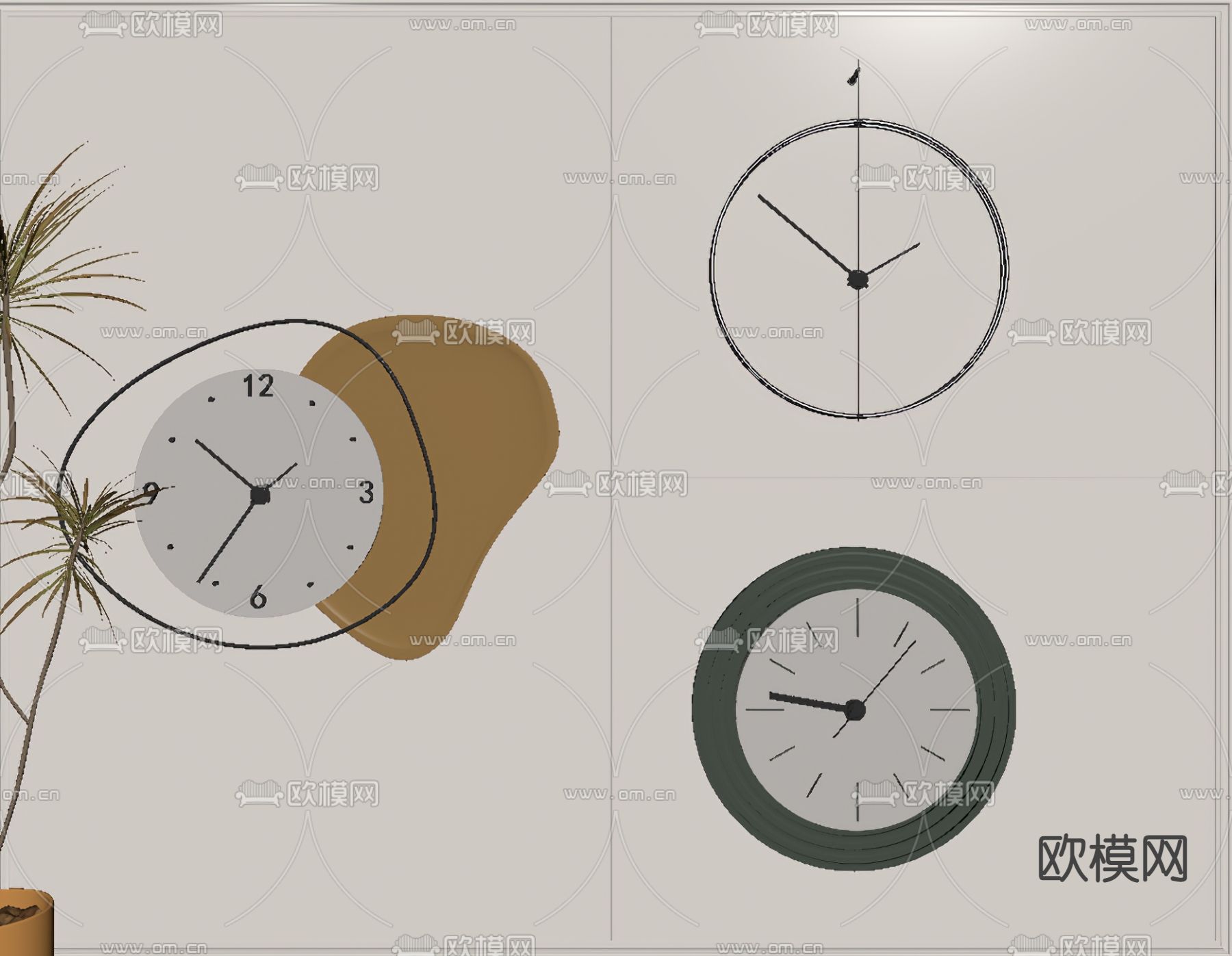 现代钟表墙饰su模型下载（渲染图2）
