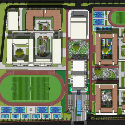  现代学校鸟瞰su模型 