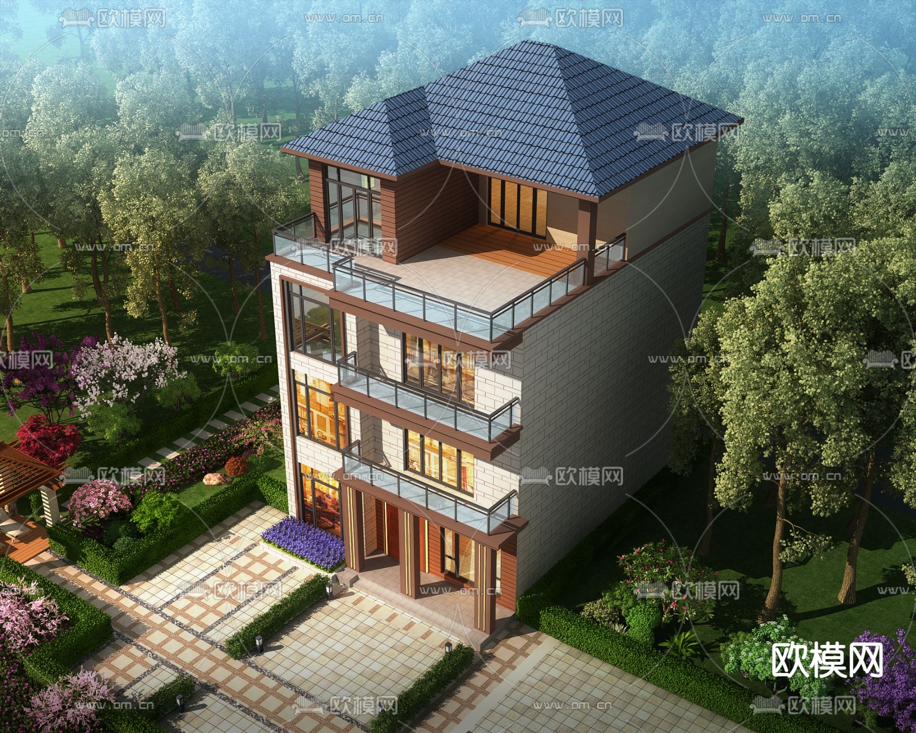 新古典 独栋别墅外观3d模型下载