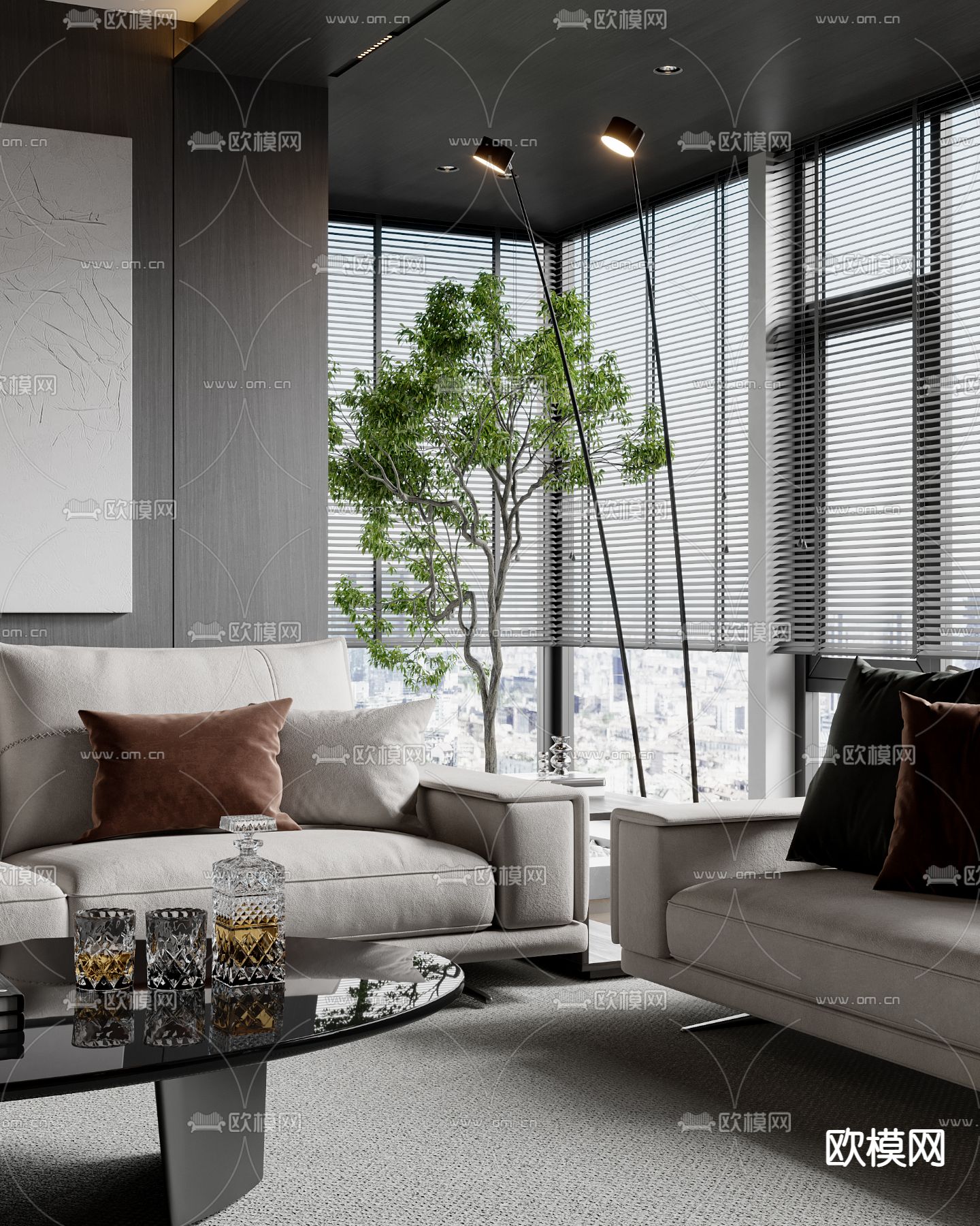 暗黑风客厅 餐厅3d模型下载（渲染图5）