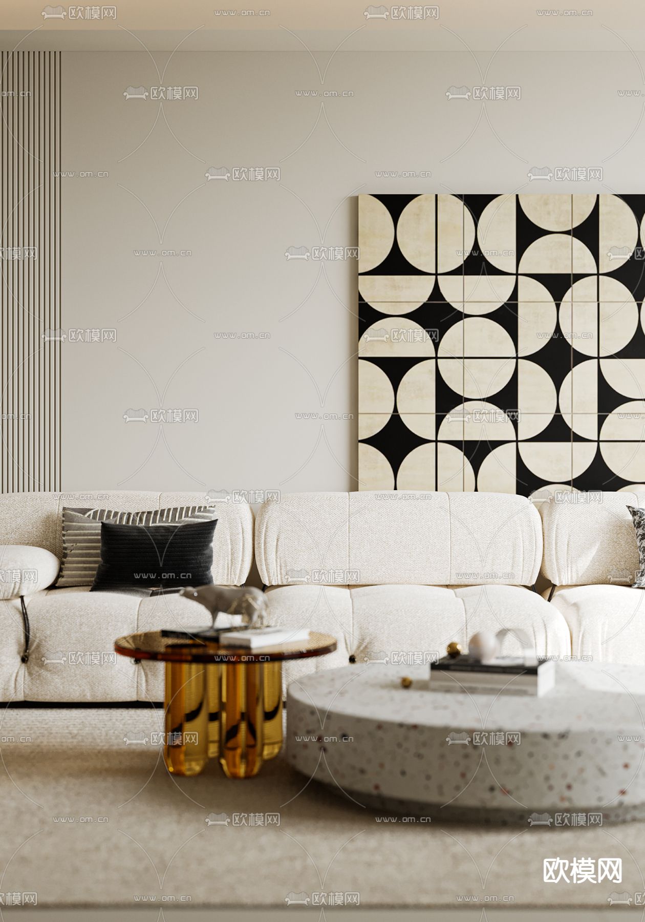 奶油风客餐厅3d模型下载（渲染图7）