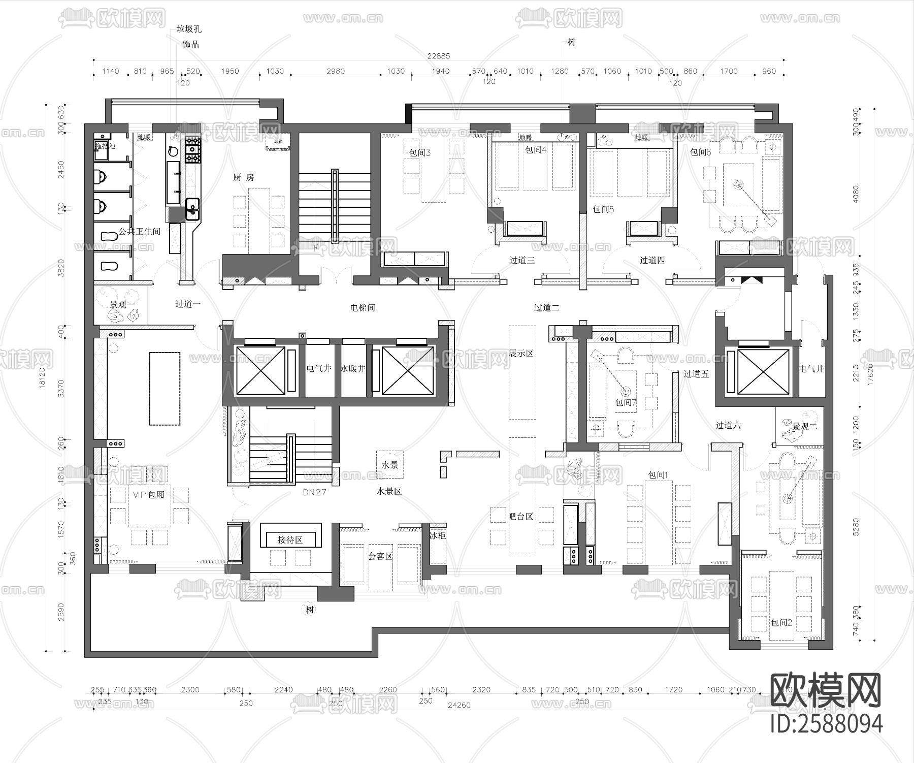 茶室平面布置图cad施工图-免费3dmax模型库-欧模网