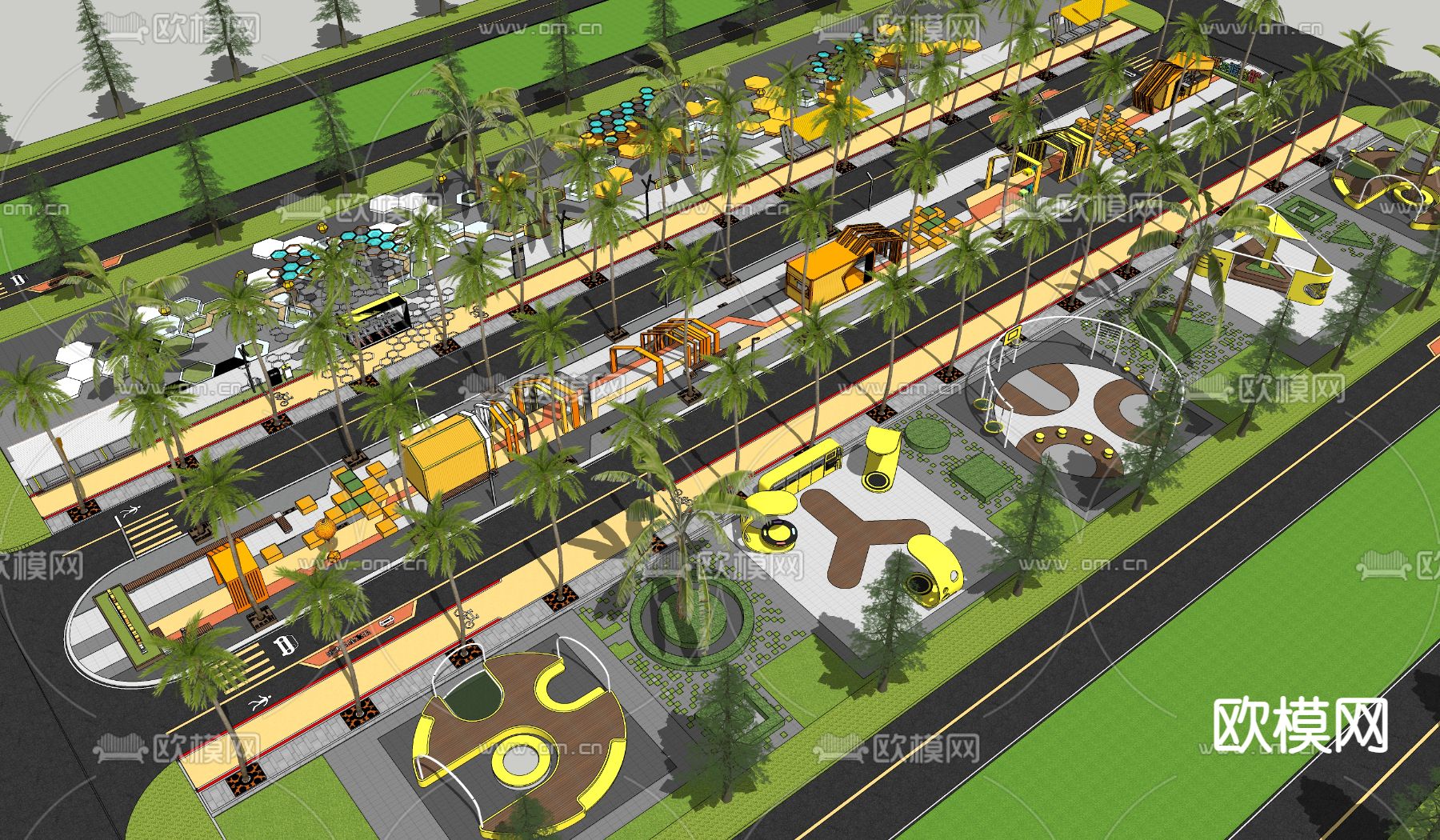 现代商业步行街su模型下载（渲染图4）