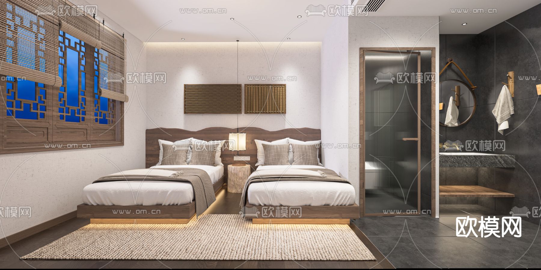 新中式民宿客房su模型下载