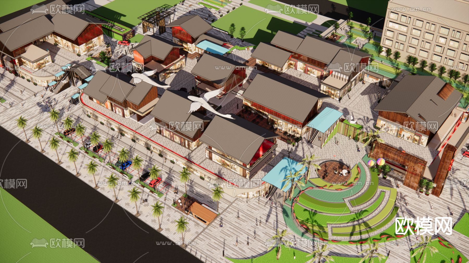 新中式商业街su模型下载（渲染图3）