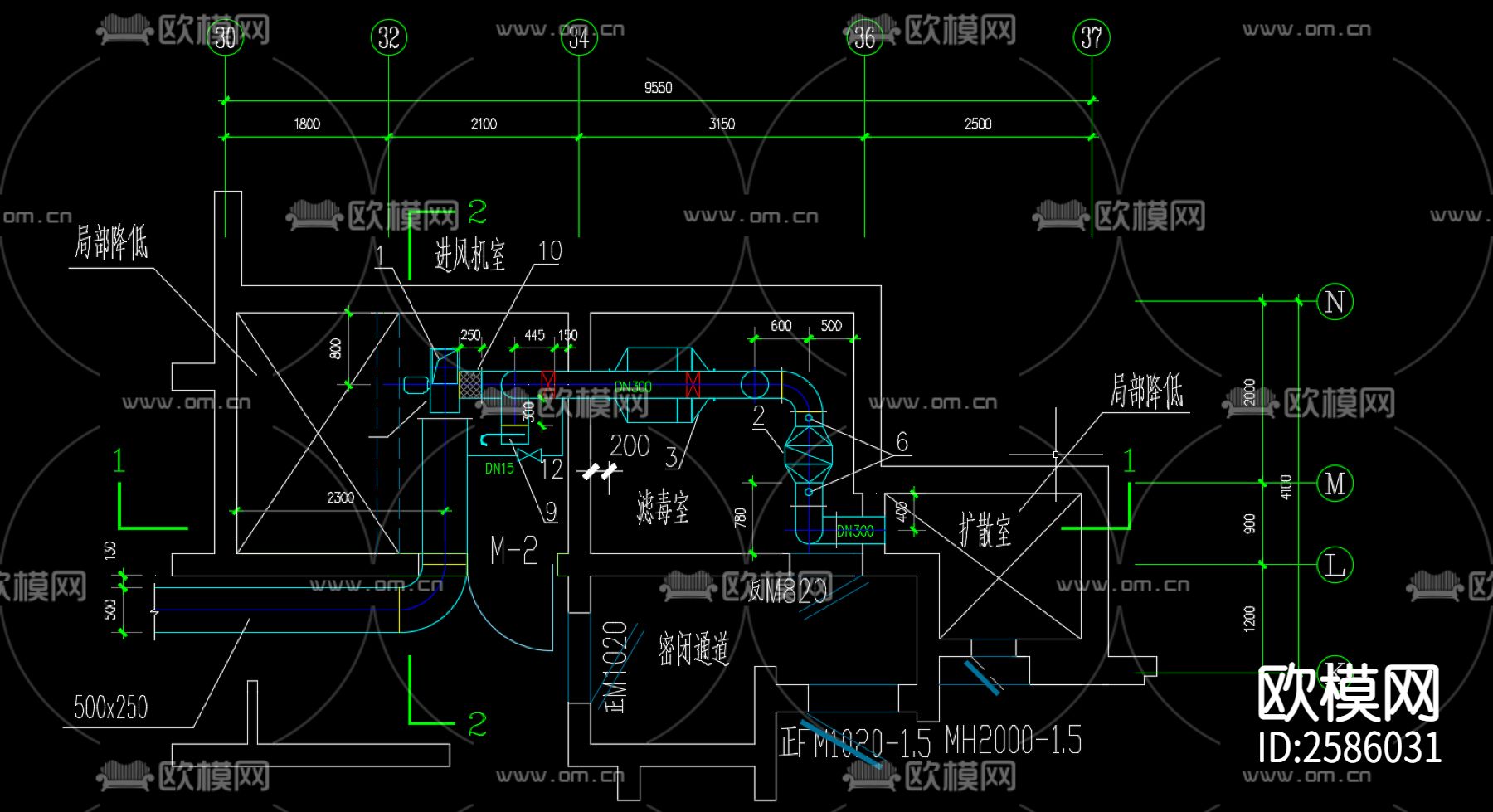 人防进出口部大样图CAD施工图下载（渲染图3）