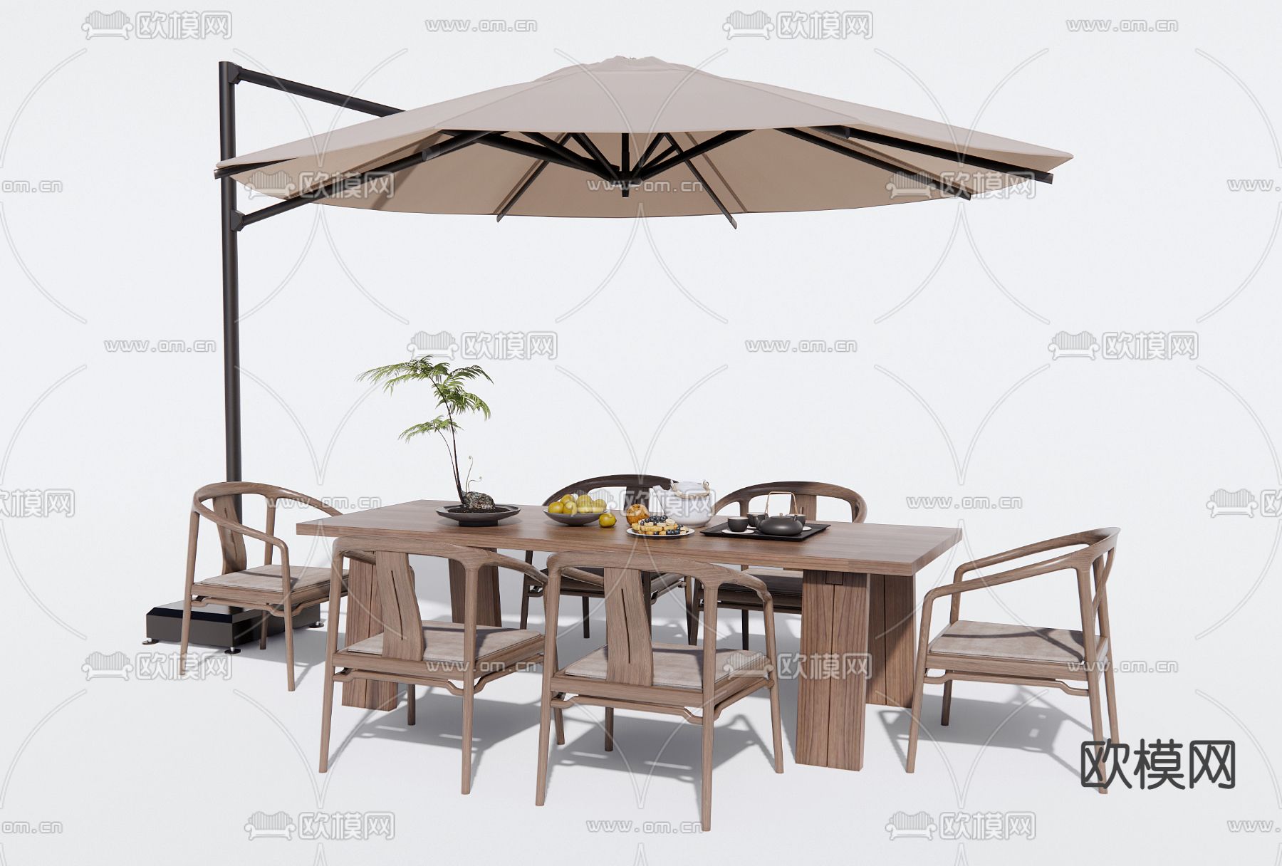 中式户外桌椅 遮阳伞3d模型下载