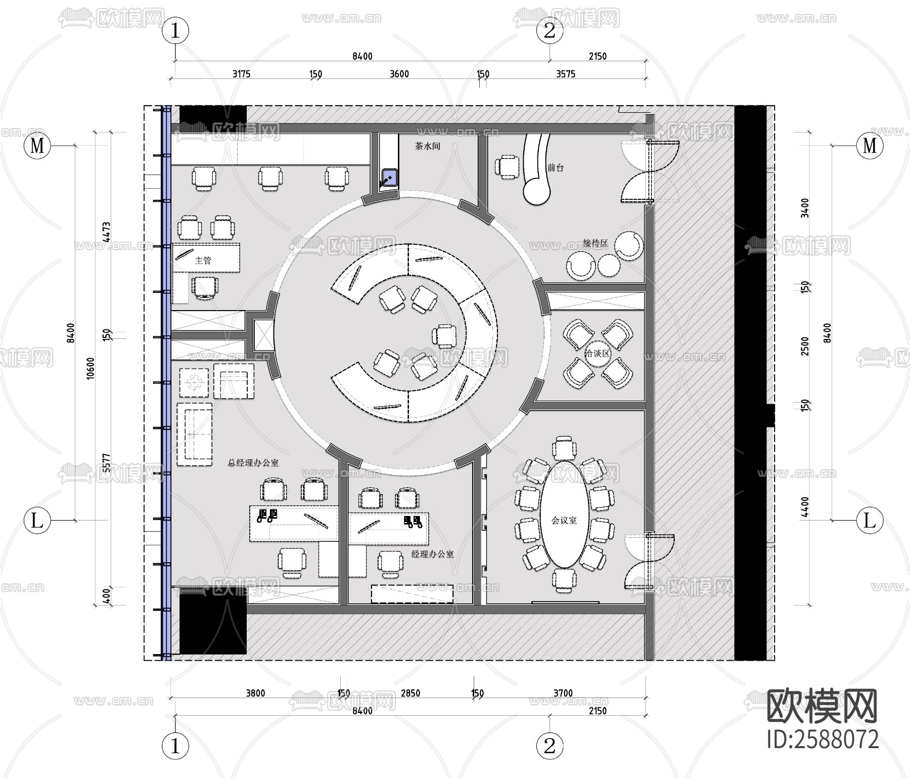 办公室平面布置图cad施工图-免费3dmax模型库-欧模网
