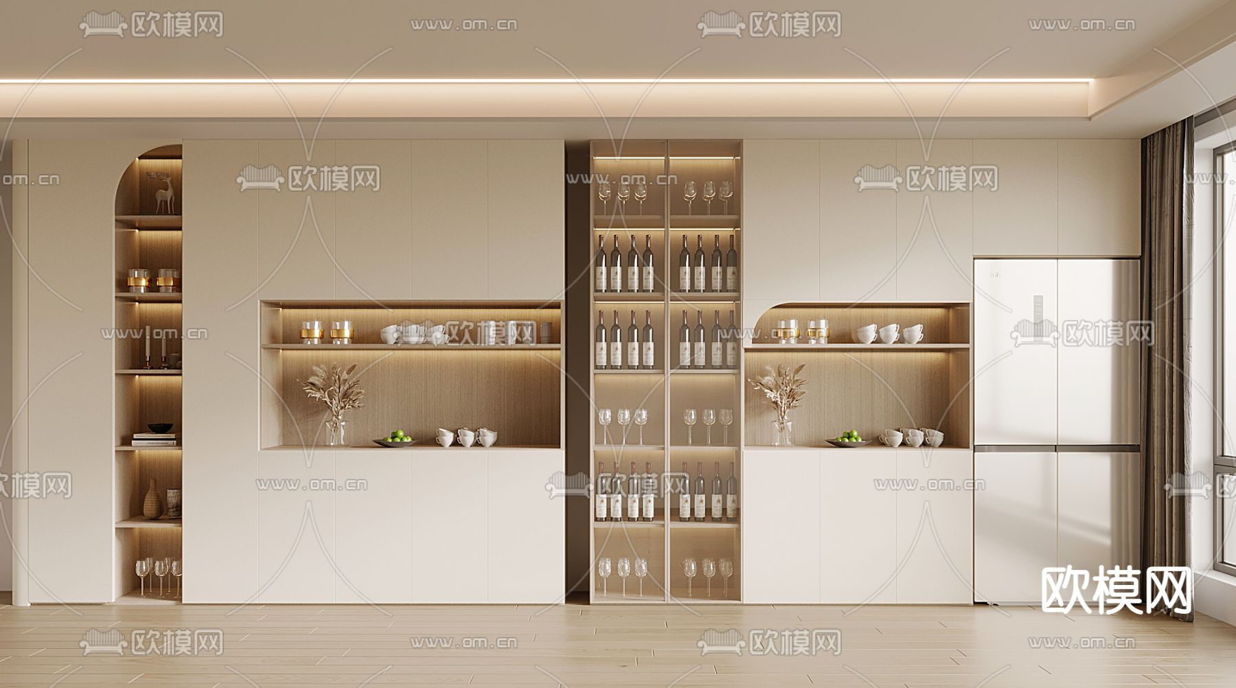 奶油风酒柜3d模型下载