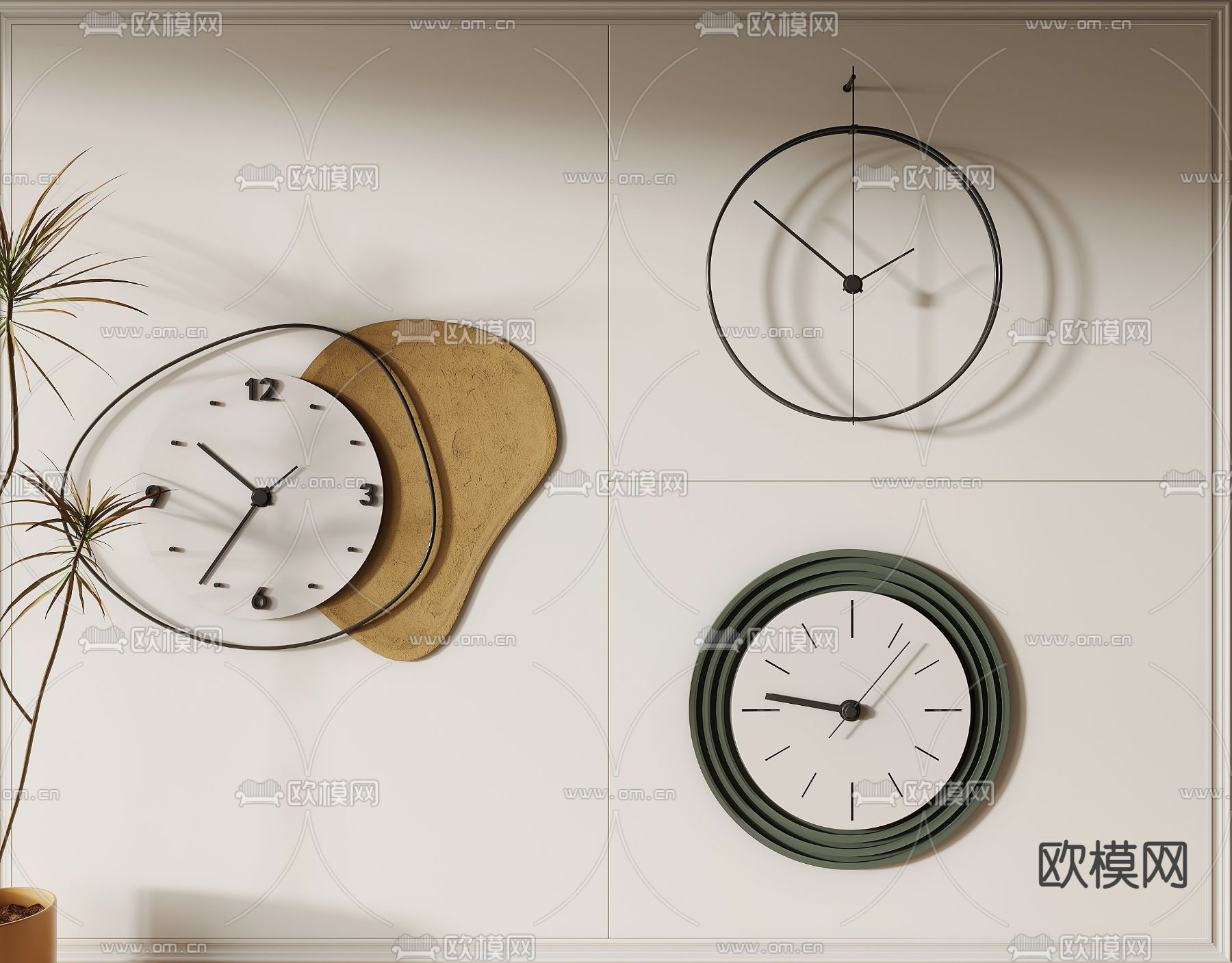 现代钟表墙饰su模型下载（渲染图1）