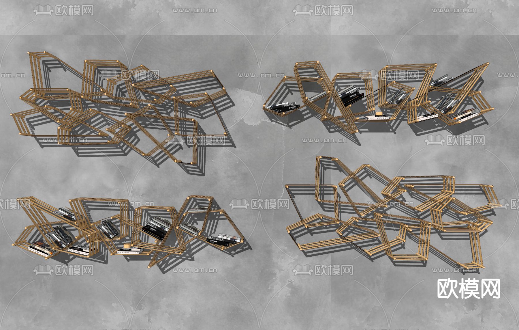 massimo castagna 轻奢书架 壁柜su模型下载（渲染图4）