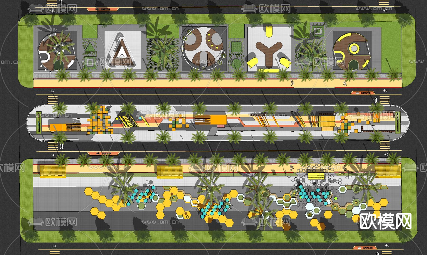 现代商业步行街su模型下载（渲染图2）