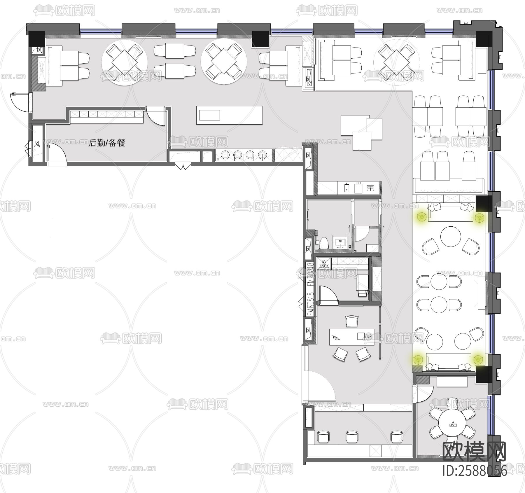 280sqm五星级酒店行政酒廊平面图cad施工图下载