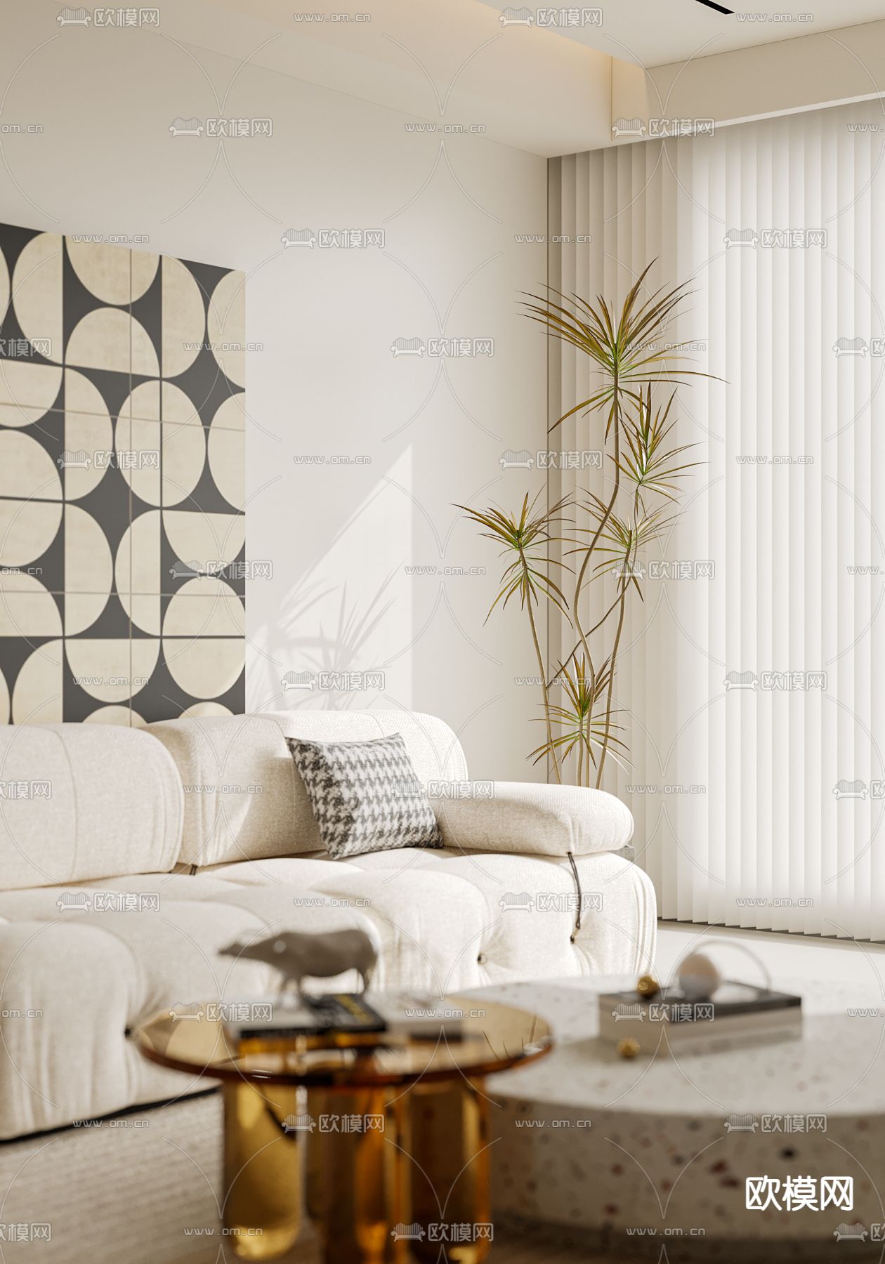 奶油风客餐厅3d模型下载（渲染图5）