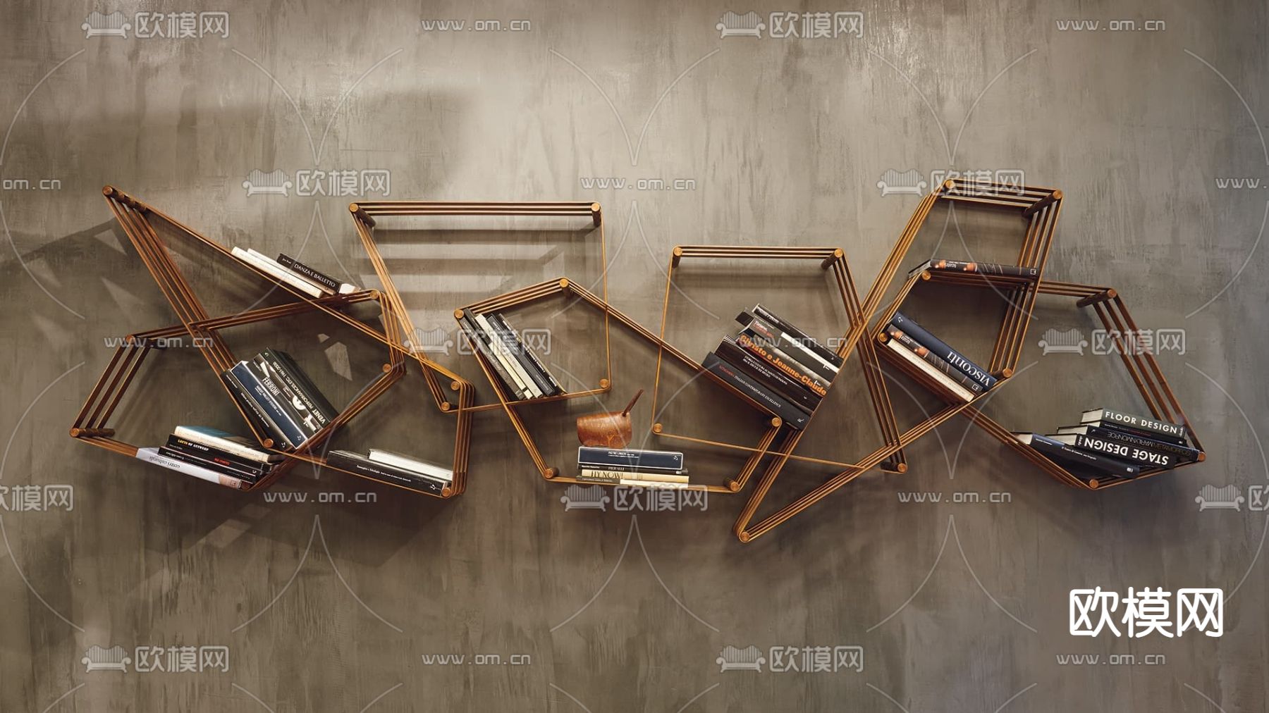 massimo castagna 轻奢书架 壁柜su模型下载（渲染图1）