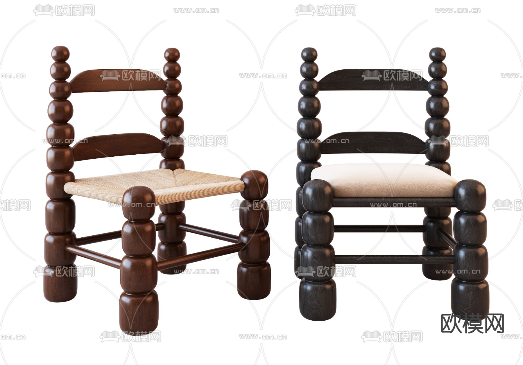 侘寂风椅子 餐椅3d模型下载（渲染图3）