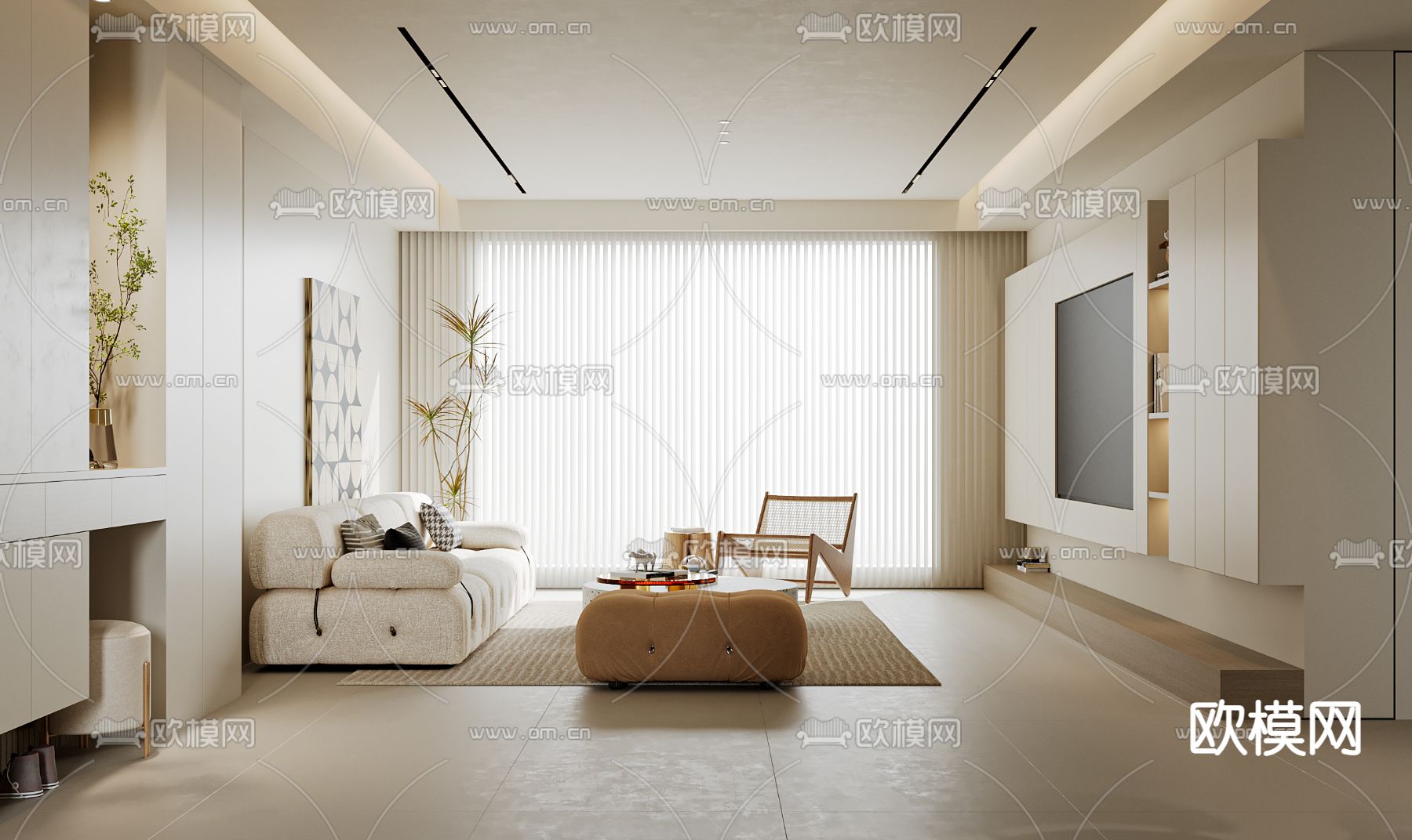 奶油风客餐厅3d模型下载（渲染图6）