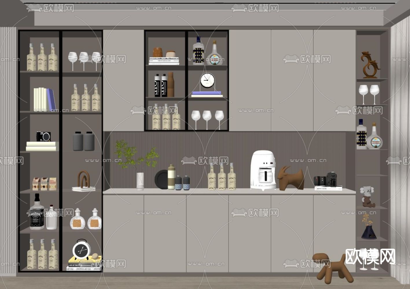 奶油风酒柜su模型下载（渲染图2）