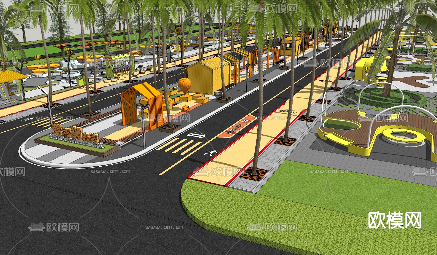 现代商业步行街su模型下载（渲染图3）