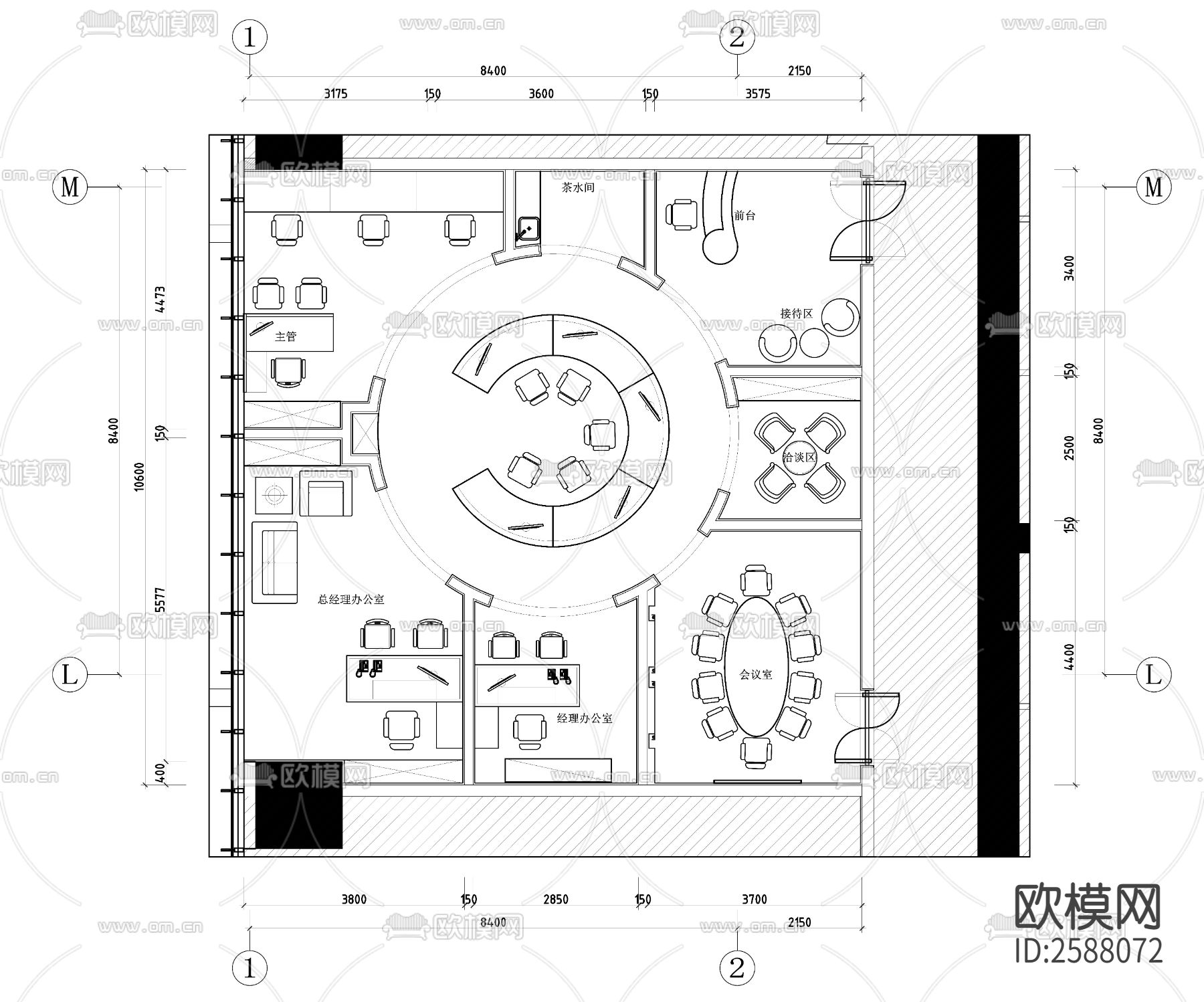 办公室平面布置图cad施工图-免费3dmax模型库-欧模网