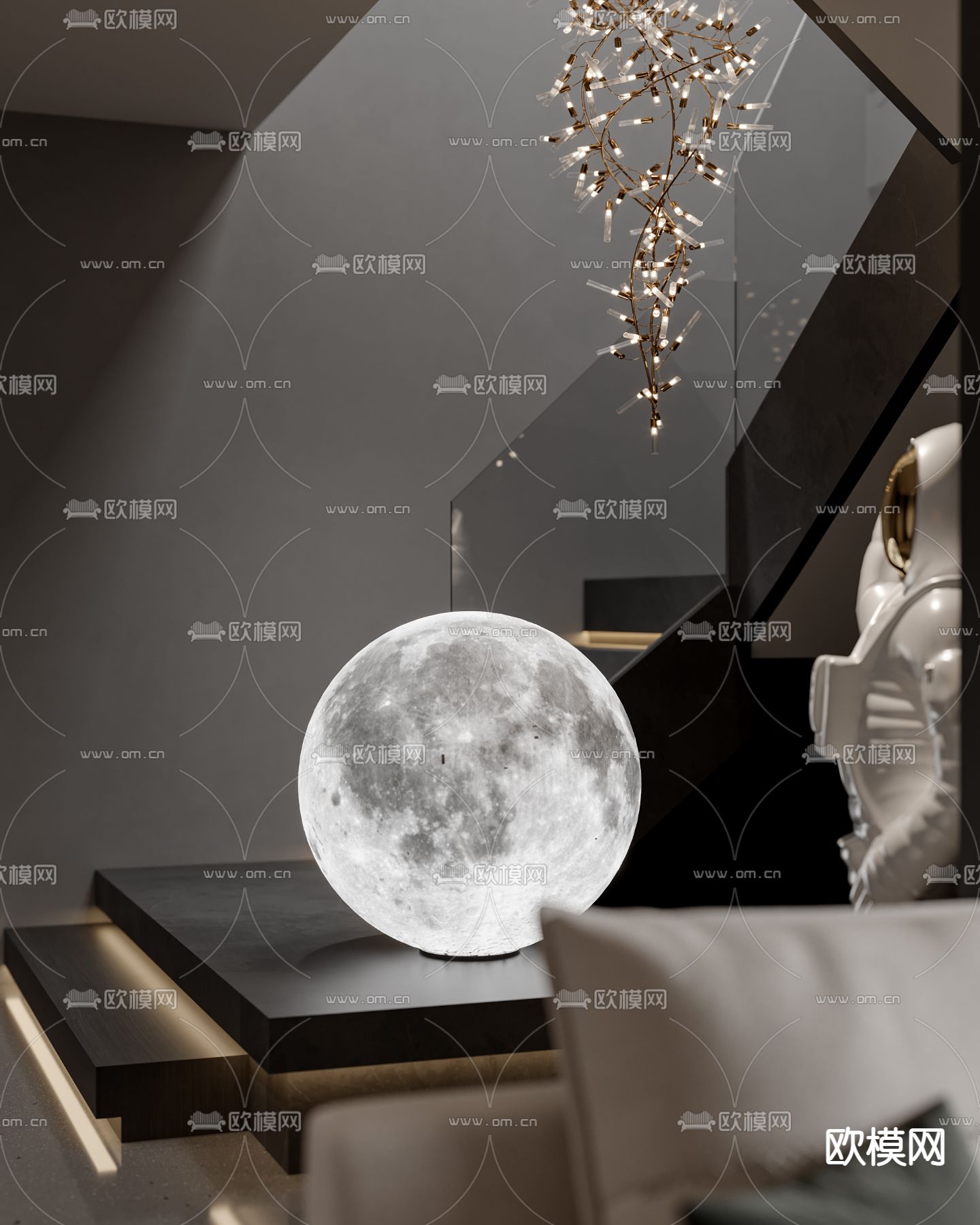 暗黑风客厅 餐厅3d模型下载（渲染图3）