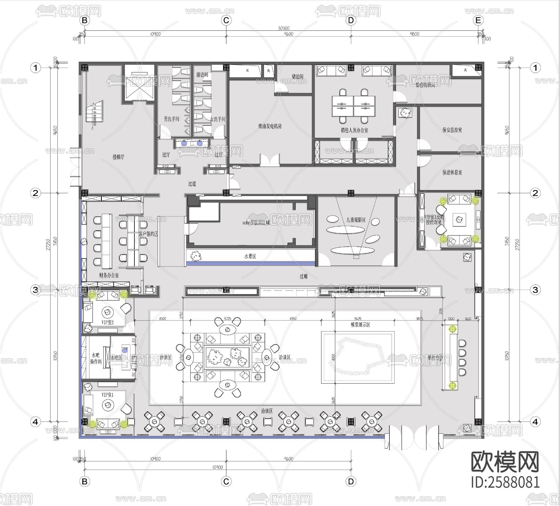 售楼处cad施工图-免费3dmax模型库-欧模网