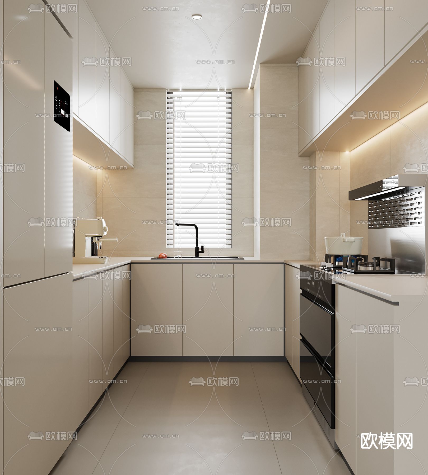 奶油风客餐厅3d模型下载（渲染图8）