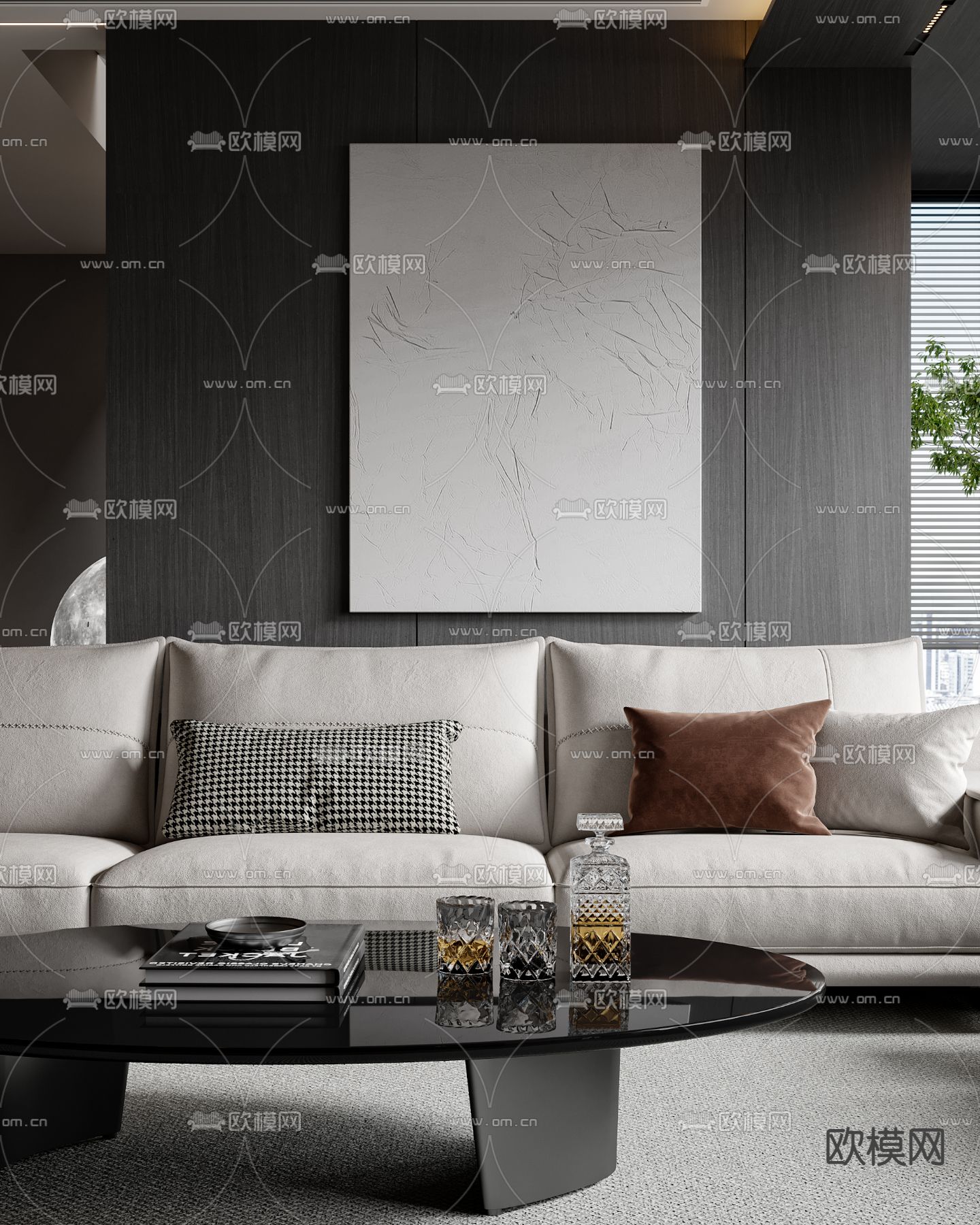 暗黑风客厅 餐厅3d模型下载（渲染图2）
