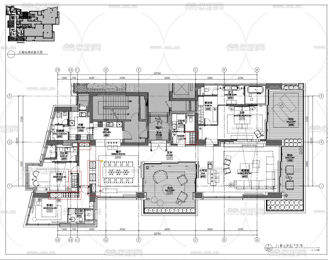 350㎡大平层豪宅CAD施工图下载（渲染图1）