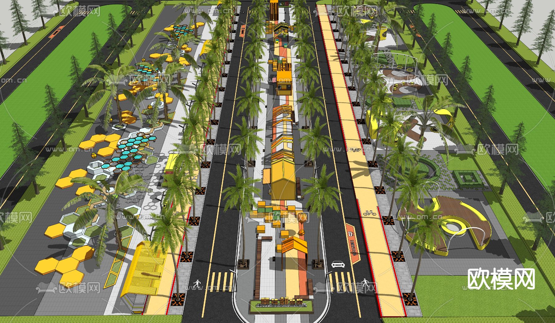 现代商业步行街su模型下载（渲染图5）