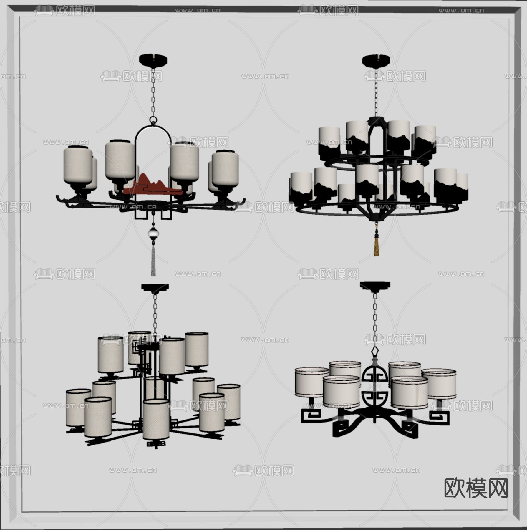 新中式吊灯su模型下载（渲染图2）