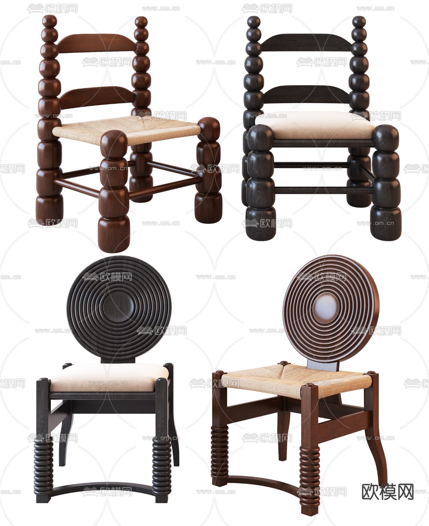 侘寂风椅子 餐椅3d模型下载（渲染图1）