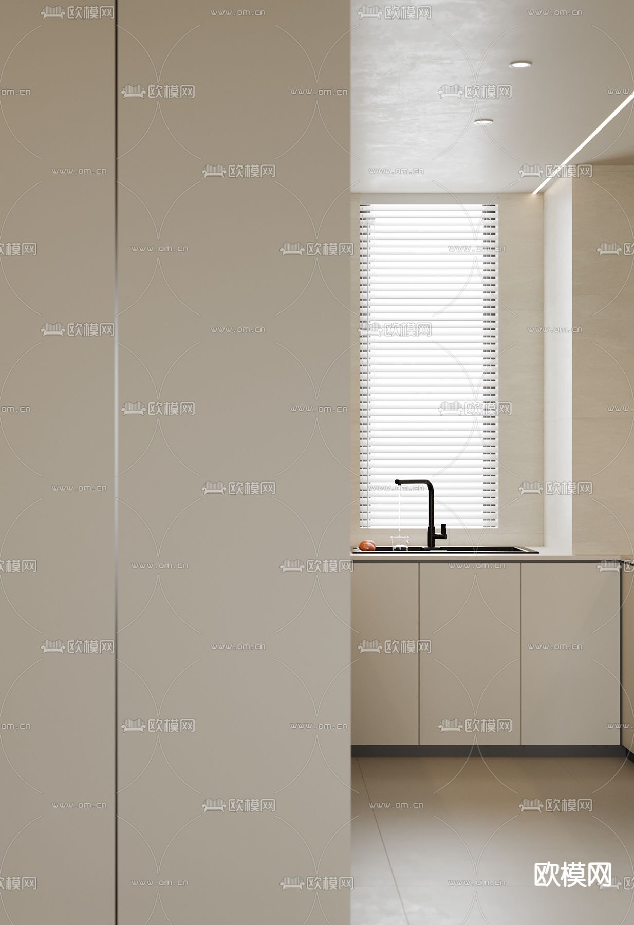 奶油风客餐厅3d模型下载（渲染图2）