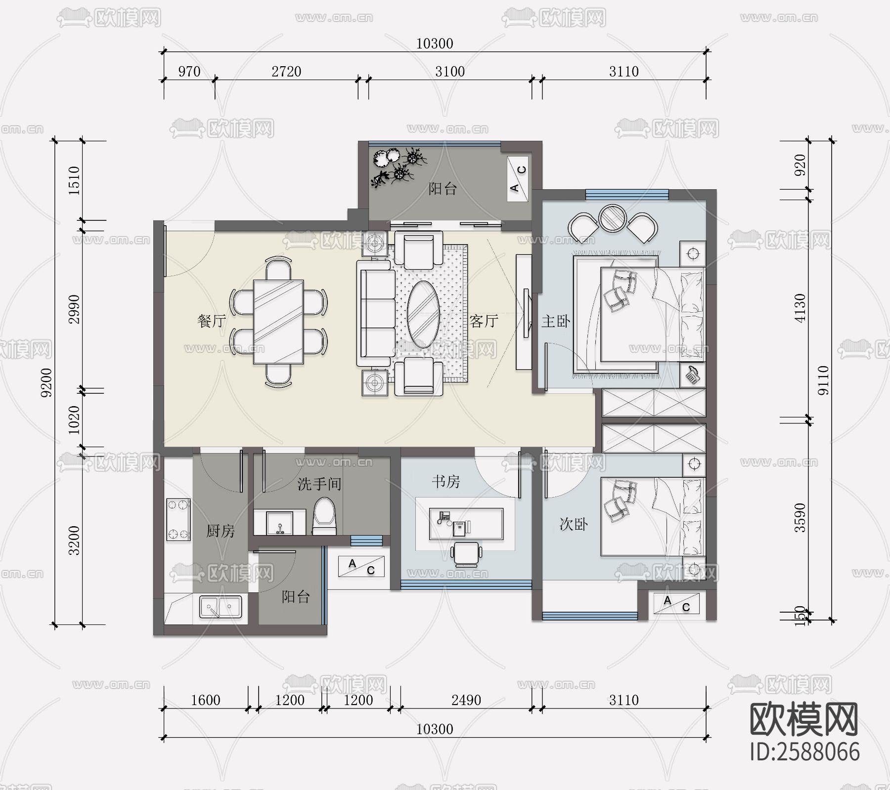 室内平面cad施工图-免费3dmax模型库-欧模网