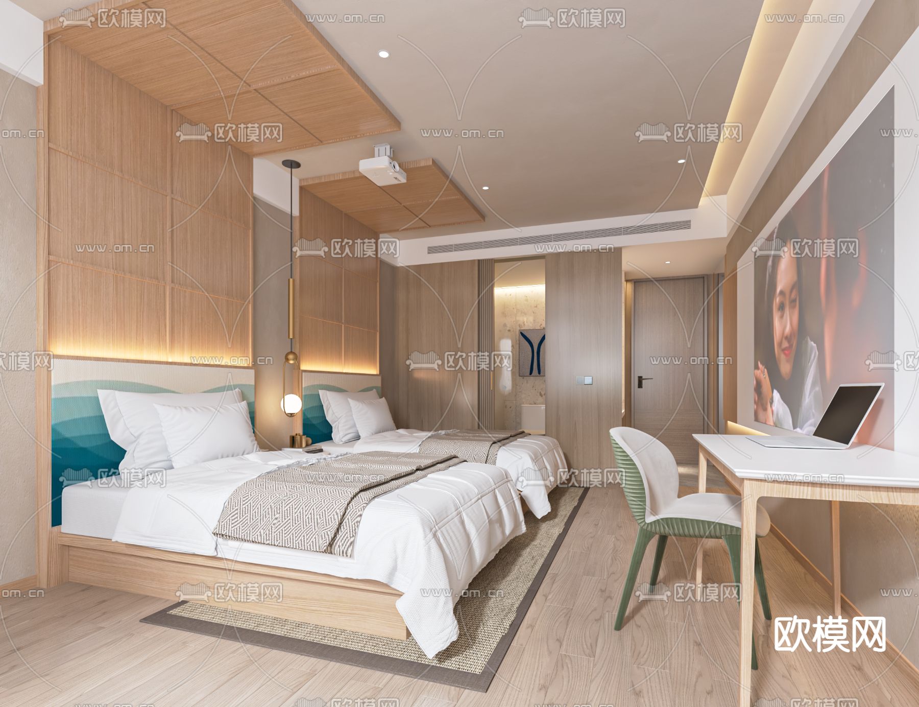 现代酒店客房su模型下载