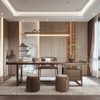 新中式茶室su模型