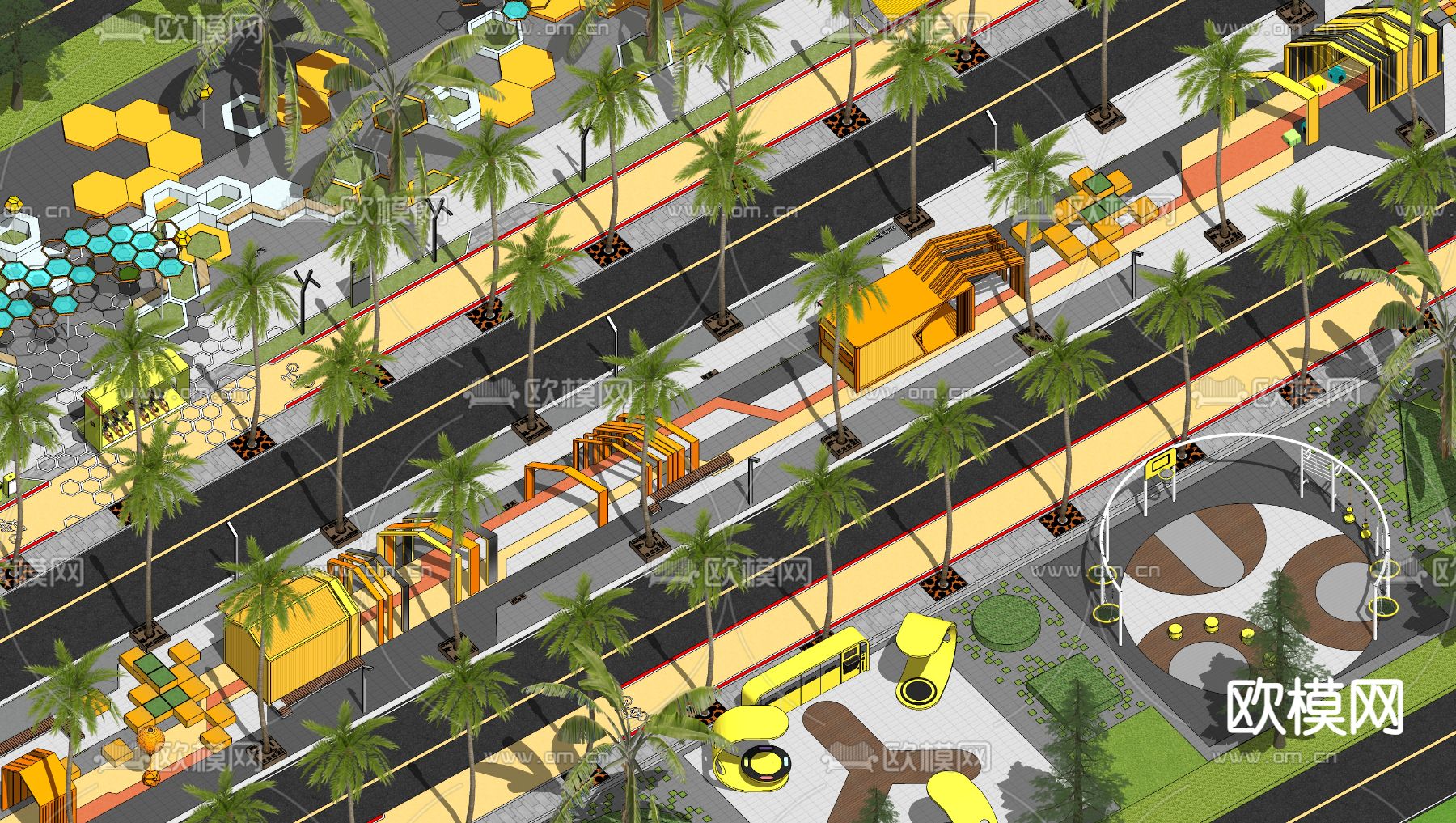 现代商业步行街su模型下载（渲染图1）