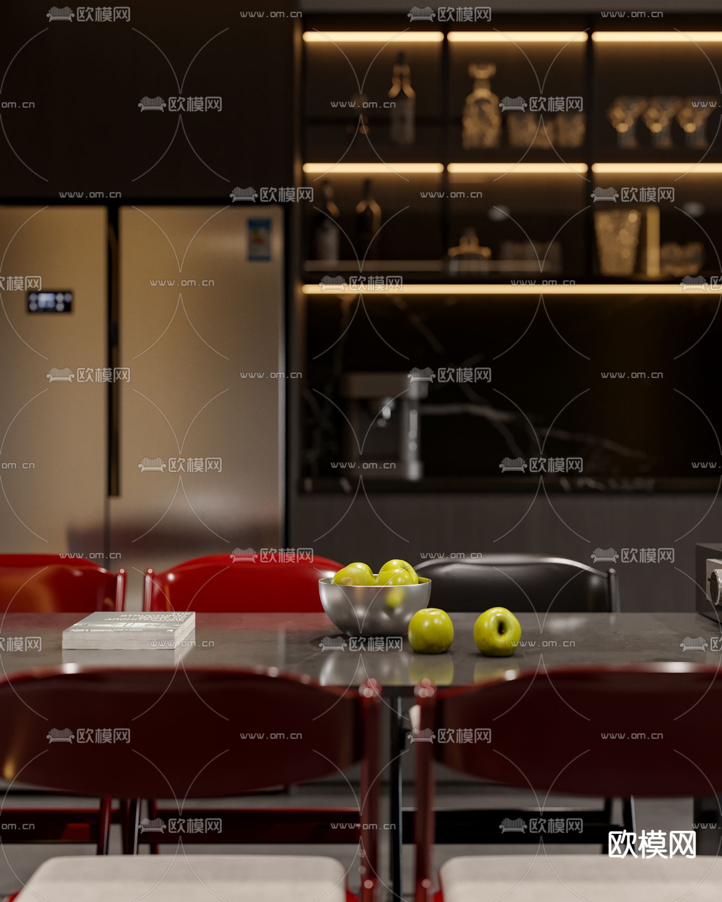 暗黑风客厅 餐厅3d模型下载（渲染图6）