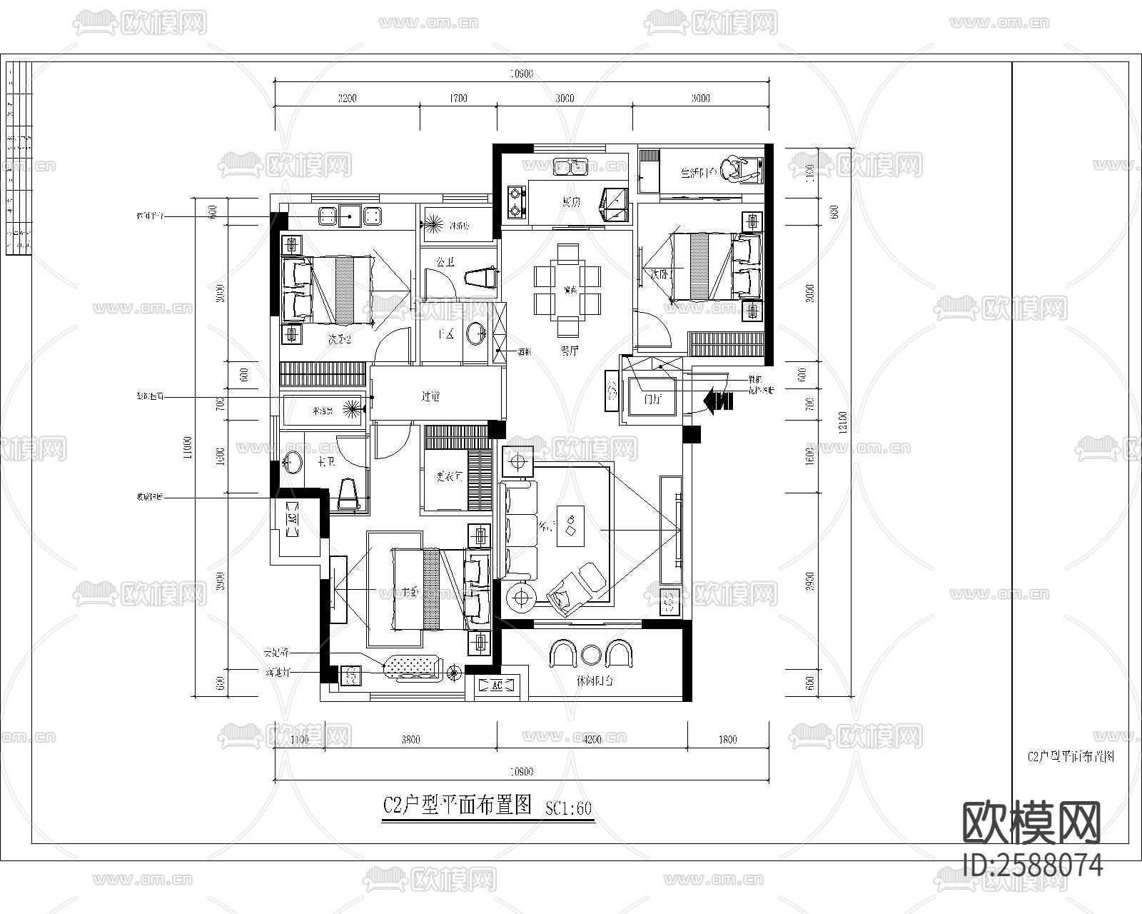 家装平面方案图cad施工图下载