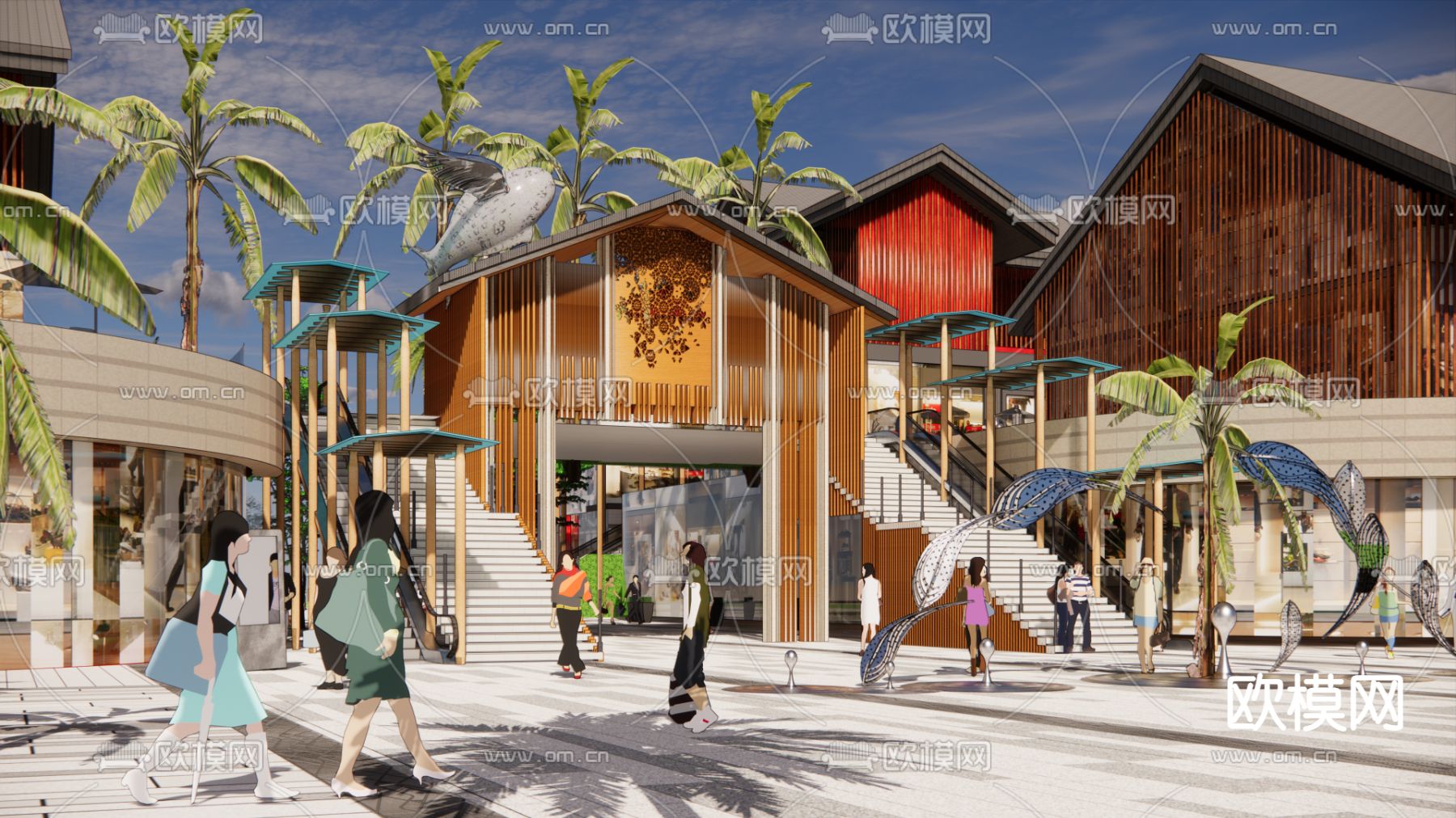 新中式商业街su模型下载（渲染图1）