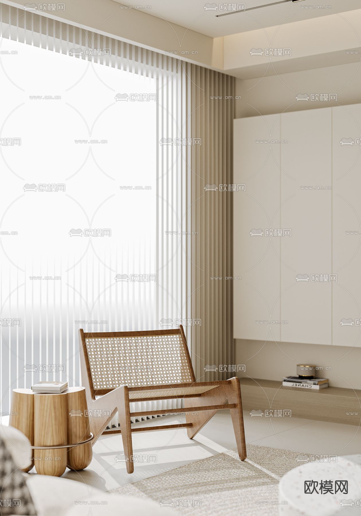 奶油风客餐厅3d模型下载（渲染图4）