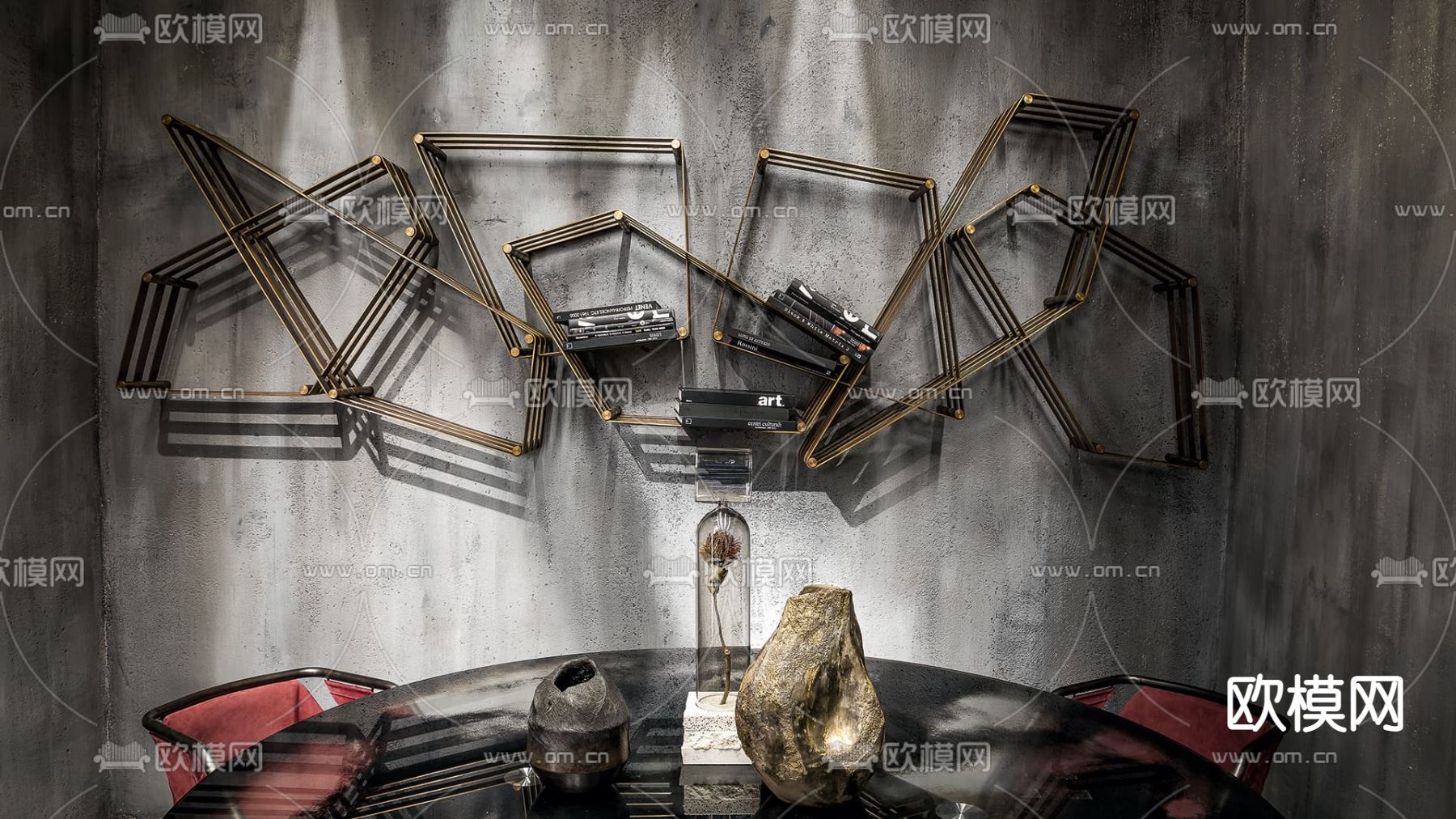 massimo castagna 轻奢书架 壁柜su模型下载（渲染图2）