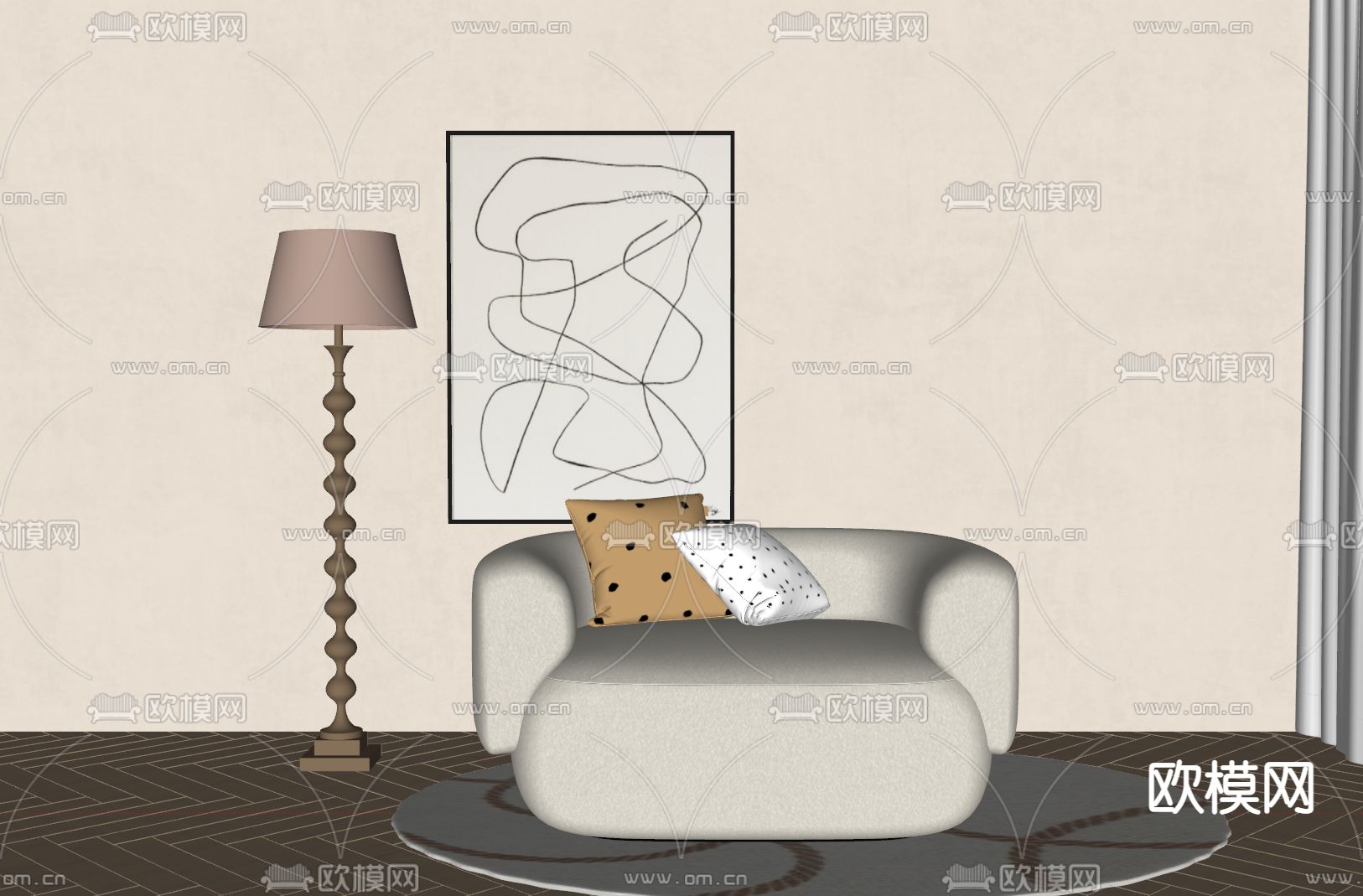 现代单人沙发su模型下载（渲染图2）