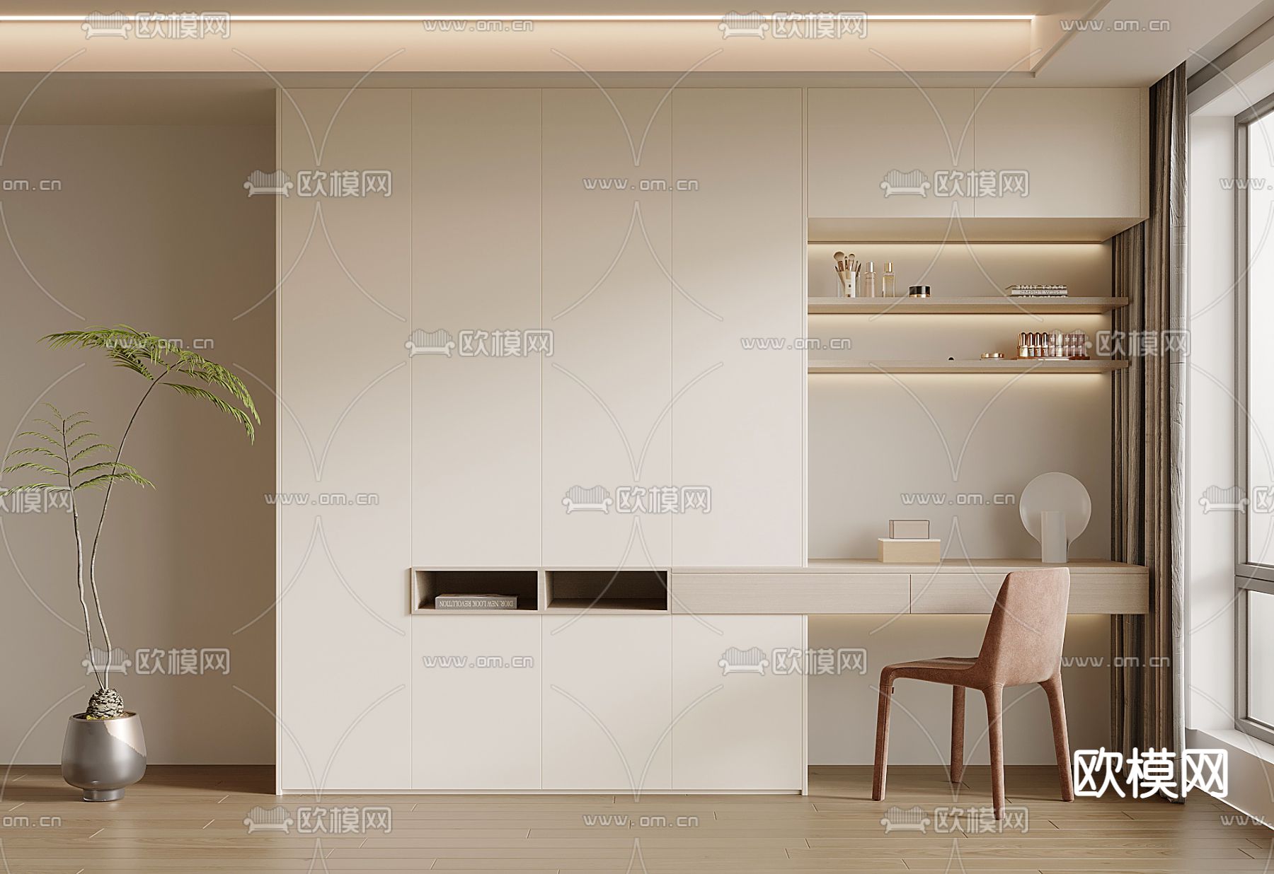 一体式梳妆台 衣柜3d模型下载