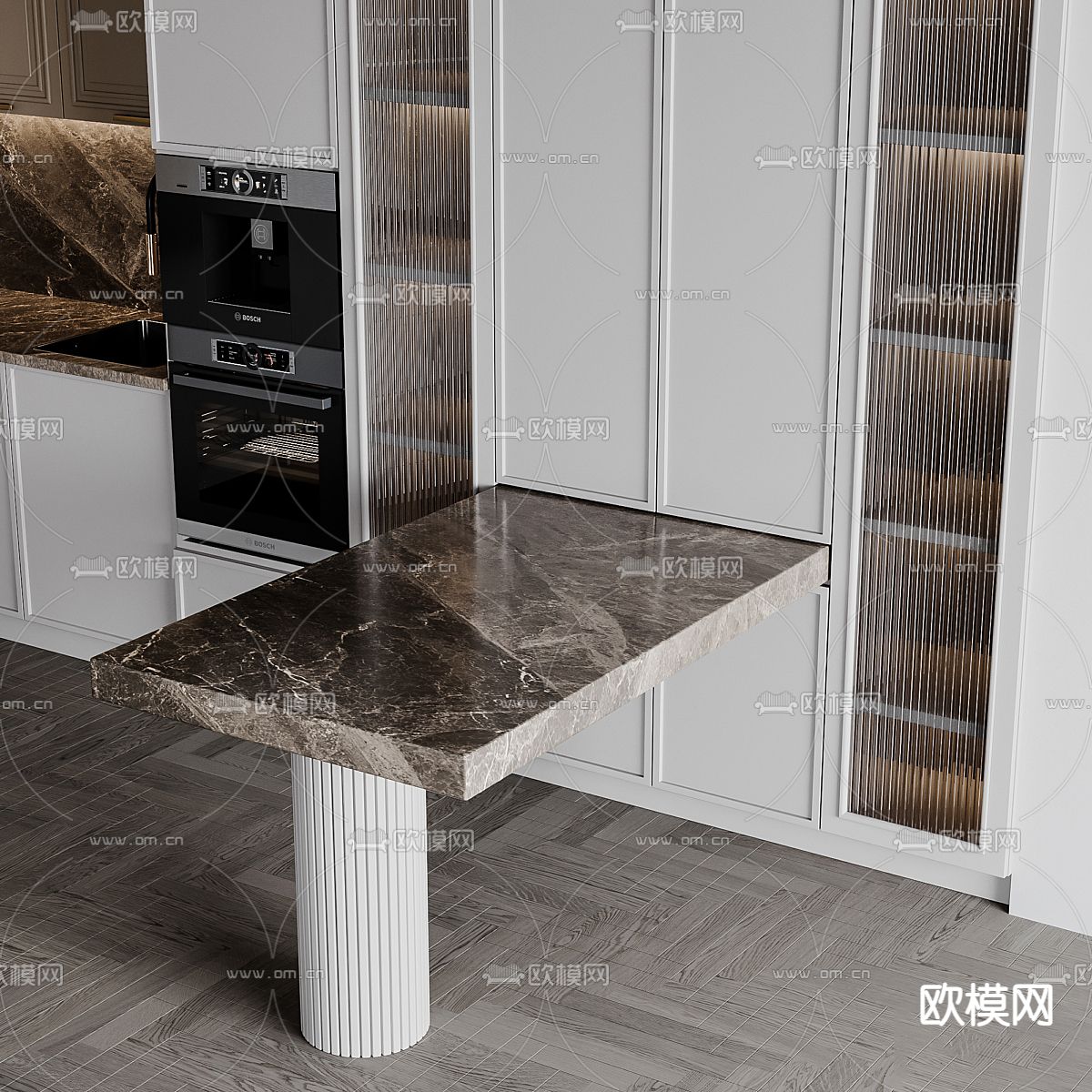 轻奢风厨房 橱柜3d模型下载（渲染图4）