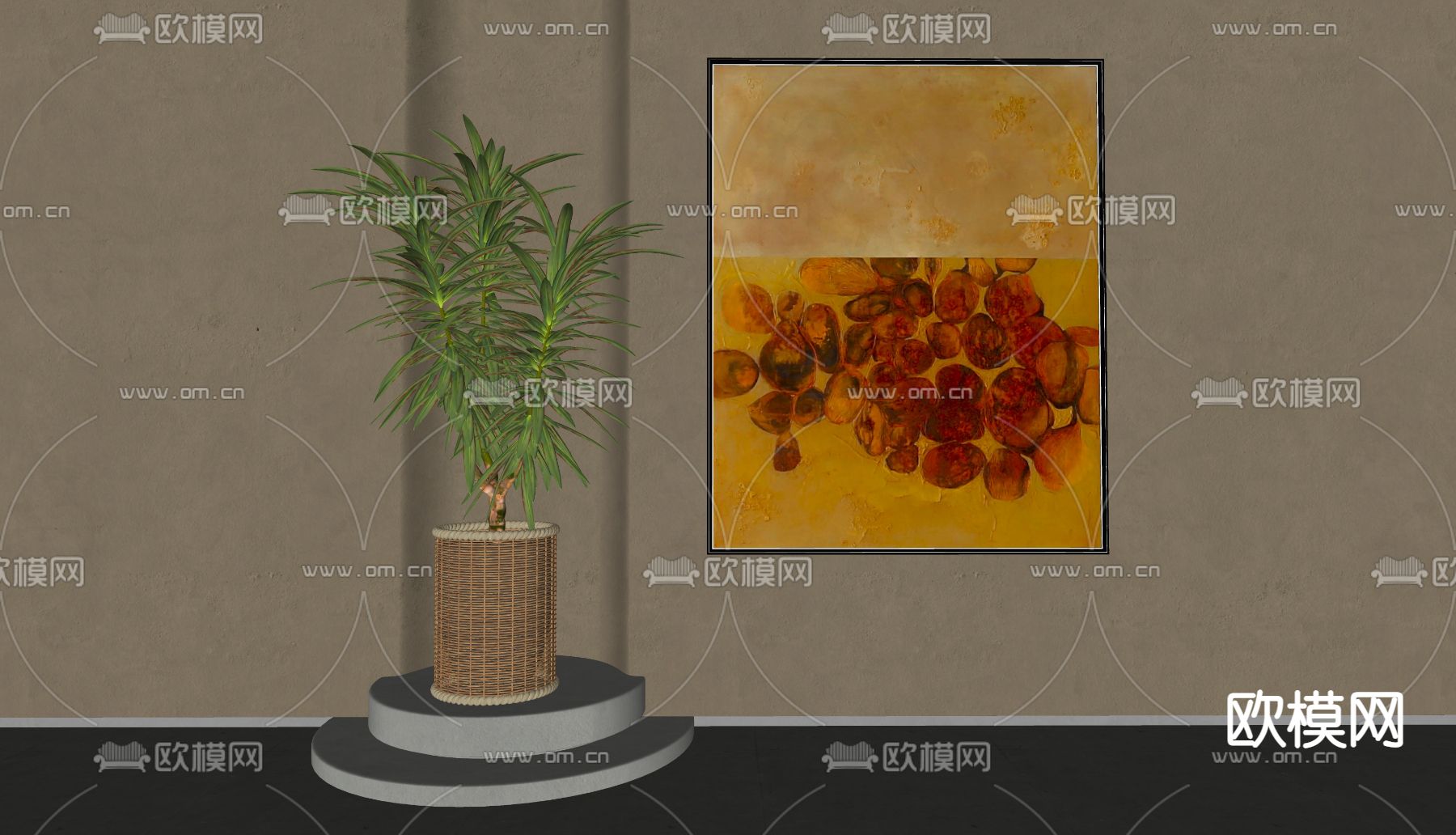 侘寂风装饰画su模型下载（渲染图2）