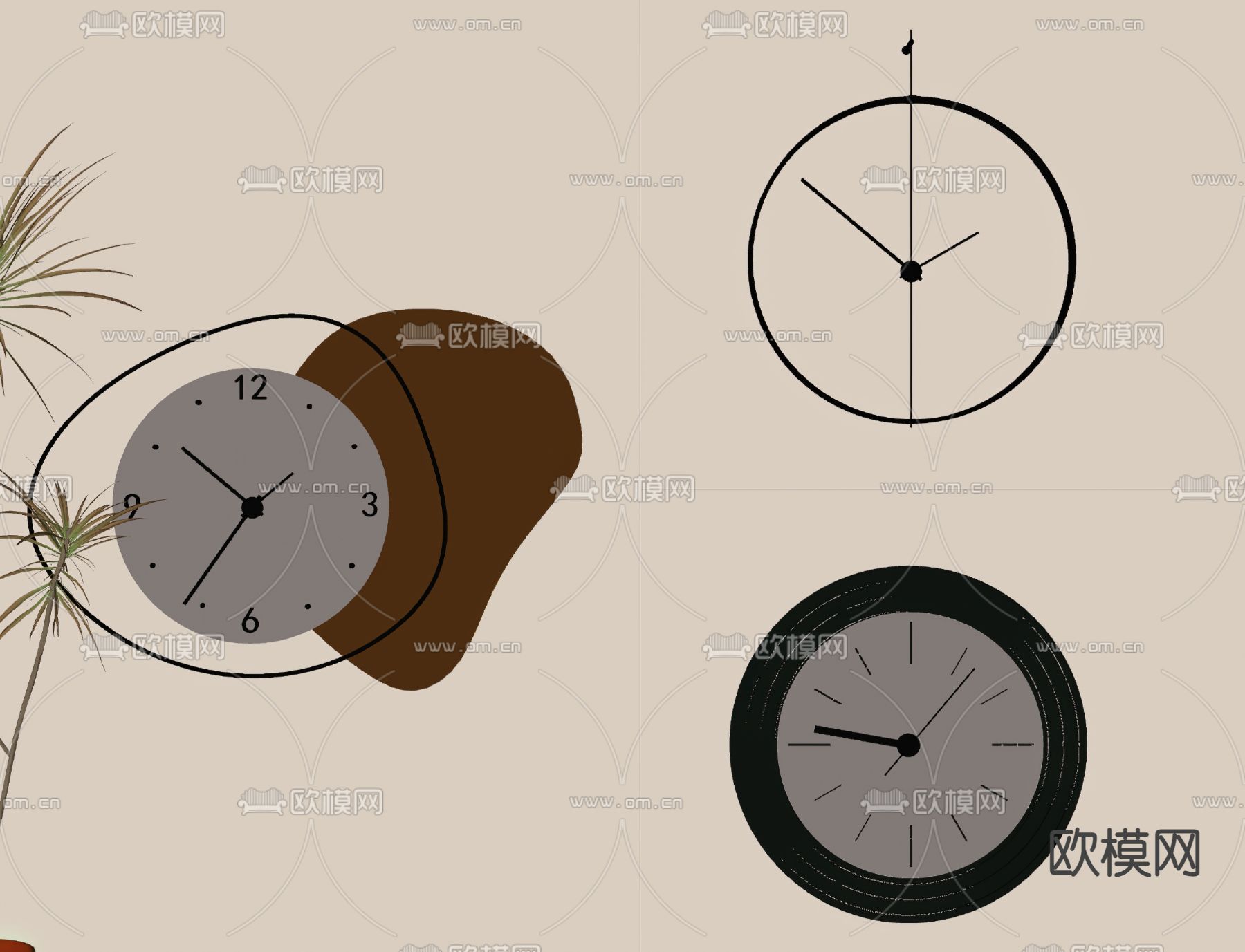 现代钟表墙饰su模型下载（渲染图3）