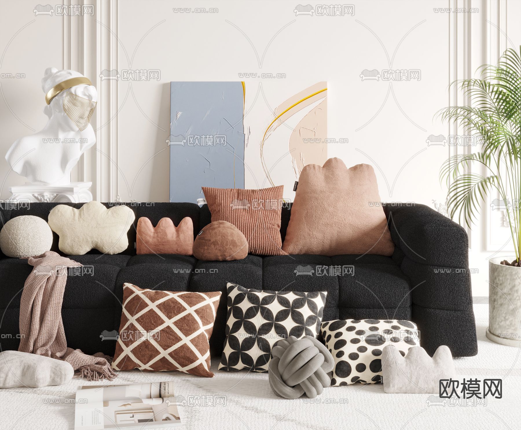 奶油风抱枕 靠枕3d模型下载